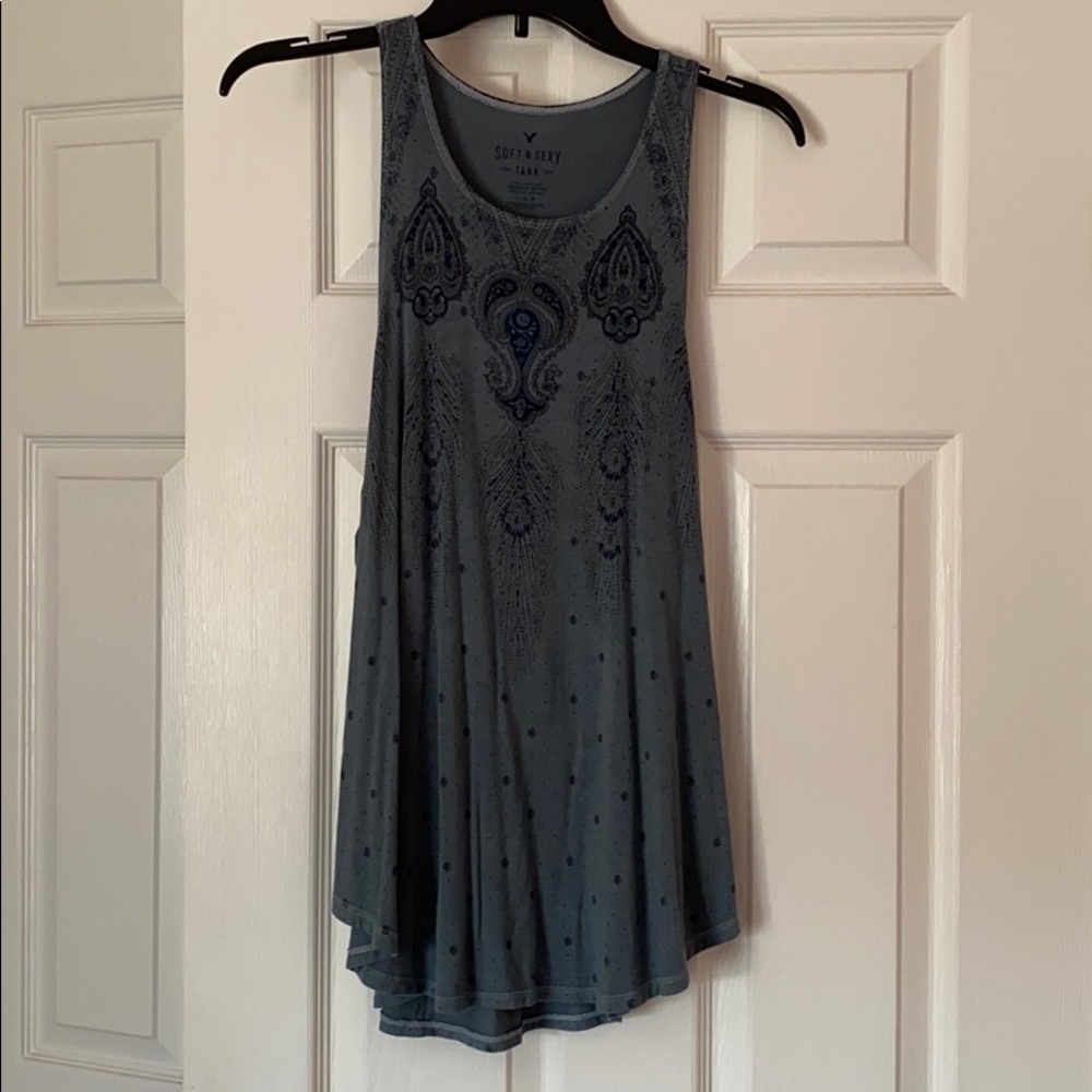 American Eagle Soft&Sexy Blue Patterned Tank Top